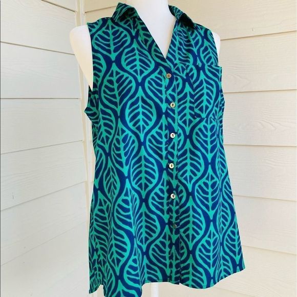 Signature Studio contemporary Batik Style Button Down Blouse Size Large - Picture 1 of 6